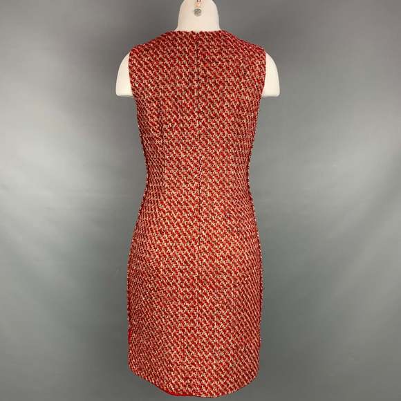 LORO PIANA Red & Taupe Textured Boucle Cashmere Blend Shift Dress - Picture 3 of 5